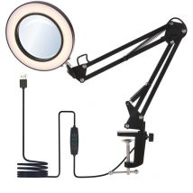 Owsoo - Lampe de bureau flexible à clipser avec lentille grossissante 8x, bras pivotant, lampe de bureau led à intensité variable, 3 modes de couleur