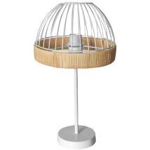 Fabrilamp - Lampe de table Gastón Blanc/Métal Naturel et Rotin 1xE27 (46xØ25x25cm)