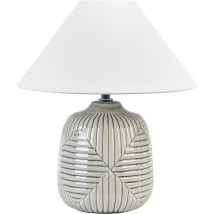 Beliani - Lampe de Table en Céramique Grise avec Abat-Jour en Lin et Coton Forme Cône Canelles