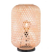 Fischer Leuchten - Lampe de table Lampe d'appoint en bambou Salon Boho, métal noir, 1x douille E27, DxH 40x62,5 cm