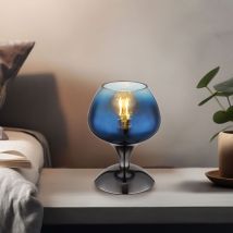 Lampe de table lampe d'appoint lampe de bureau métal chrome verre bleu design rétro