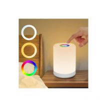 Kinsi - Lampe de table, Lampe de Chevet, Lampe de lecture led, Sensible au toucher avec poignée de transport, blanc chaud + 7 couleurs rgb