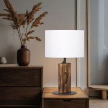 Nino - Lampe de table Lampe de table Lampe de lecture Lampe de chambre, abat-jour textile bois de pin maison de campagne blanche, 1x douille E27, DxH