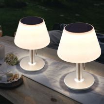 Lampe de table lampe solaire lampe d'extérieur lampe de terrasse lampe de table balcon, IP44 interrupteur à tirette à pile acier inoxydable blanc,