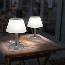 Lampe de table lampe solaire lampe d'extérieur lampe de terrasse lampe de table balcon, IP44 interrupteur à tirette à pile acier inoxydable blanc,