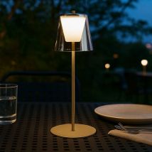 Fischer Leuchten - Lampe de table led Touchdimmer Lampe d'extérieur verre fumé Lampe de jardin accu Lampe de table, métal doré, 2W 270lm blanc chaud,