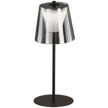 Lampe de table LED Touchdimmer Lampe d'extérieur verre fumé Lampe de jardin accu Lampe de table, métal noir sable, 2W 270lm blanc chaud, DxH 14 x 35