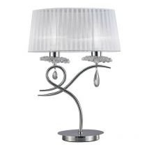 Diyas - Inspired Mantra - Louise - Lampe de table 2 ampoules E27 grande avec abat-jour blanc chrome poli, cristal clair