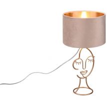 Frankystar - Lampe de table Mary en métal doré avec abat-jour en velours beige et doré h. 45,5 cm