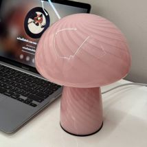 Tonchean - Lampe de table moderne en verre champignon led lampe de table chambre veilleuse décoration, rose [Classe énergétique a]