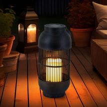 Lampe de table solaire lampe d'extérieur lanterne bougie lampe de jardin lampe de terrasse effet flamme, plastique noir, batterie, 1x led blanc