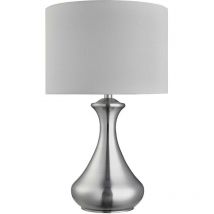 Searchlight - Touch - 1 lampe tactile de table lumineuse argent satiné avec abat-jour blanc, E14