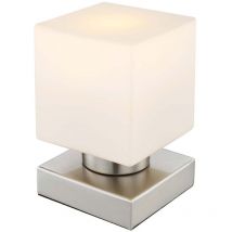 Lampe de table verre blanc Lampe de chevet Touch Lampe de table nickel mat Lampe de lecture, 1x E14, LxlxH 10 x 10 x 15 cm