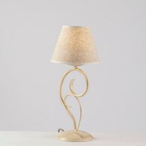 Bonetti Illumina - Lampe de table Vienna fer Ivoire Or une lumière abat-jour effet tissu 16x h38 cm