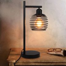 Lampe de table Gbly design rétro industriel, éclairage salon & chamber, lampe de chevet, douille E27, noir, sans ampoule - 2ER