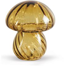 Lampe décorative champi verre strié ambré led à piles