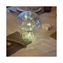 Lampe décorative champi verre strié transparent led à piles