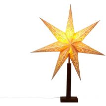 Lampe Décorative Forme Etoile en Papier Fait Main et Bois de Manguier Noël Beige Mana