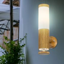 Lampe d'extérieur applique murale d'extérieur en acier inoxydable led pour balcon, aspect bois avec led décorative, 1x E27, LxH 8,5 x 35 cm