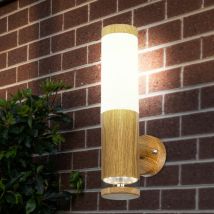 Lampe d'extérieur applique murale d'extérieur en acier inoxydable led pour balcon, aspect bois avec led décorative, 1x E27, LxH 8,5 x 35 cm