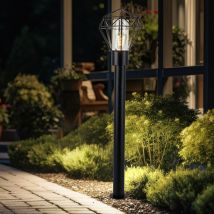 Lampe d'extérieur, lampe de chemin, lampe de terrasse, lampadaire industriel, lampe à pied en acier inoxydable noir, 1x E27, LxH 22,5x100 cm