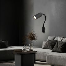 Lampe à douille GU10 avec interrupteur Prise de cuisine noire avec spot orientable, col de cygne, douille GU10, LxlxH 32x5,5x43 cm