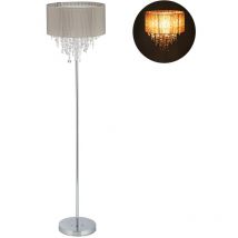 Lampe droite cristal, Abat-jour en organza, pied rond, E27, lampadaire sur pied HxD 151,5 x 38 cm, gris/argent - Relaxdays