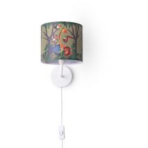Lampe Poser Chambre Enfant Chevet Abat-Jour Tissu Applique Ronde Animaux Lampe murale - Blanc, Design 4 (Ø18 cm) - Paco Home