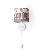 Lampe Poser Chambre Enfant Chevet Abat-Jour Tissu Applique Ronde Animaux Lampe murale - Blanc, Design 2 (Ø18 cm) - Paco Home
