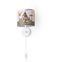 Lampe Poser Chambre Enfant Chevet Abat-Jour Tissu Applique Ronde Animaux Lampe murale - Blanc, Design 3 (Ø18 cm) - Paco Home