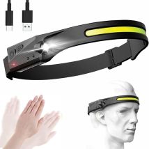 Lampe Frontale, 5 Modes cob xpe Étanche Mouvement led Lampe Frontale usb Rechargeable avec Capteur Sensible, Lampe Frontale puissante, lampe de