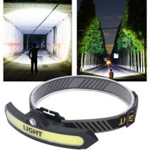 Debuns - Lampe frontale cob 6 modes d'éclairage, charge usb, interrupteur inductif, lampe de poche à angle réglable pour le camping, le cyclisme, la