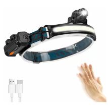 Lampe Frontale, Lampe Torche led Rechargeable USB,Torche Frontale Zoom de Étanche IP65 Avec Mode Capteur Sensible pour Pêche, Camping, Course,