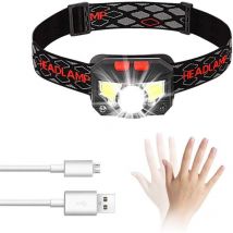 Rnemitery - Lampe Frontale led, Phares Rechargeables usb avec Détecteur de Mouvement, 300LM Éclairage à 8 Modes IPX4 Étanche, Continue 30 Heures,