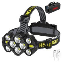 Beijiyi - Lampe Frontale LED,10000 Lumens Lampe Frontale Rechargeable 10LED 10 Modes IPX4 Étanche 90° Réglable Lampe Frontale Mains Libres pour