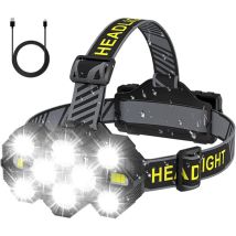 Fei Yu - Lampe frontale rechargeable 10 modes, lampe torche mains libres super lumineuse pour camping, pêche, cyclisme, randonnée, étanche [Classe