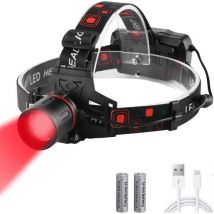 Lampe Frontale Rouge, Lampes Frontales led Rouge de Chasse Lampe Frontale Rechargeable avec Filtre Rouge Zoomable