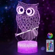 Veilleuse 3D pour enfants Lampe à illusion 3D en forme Illusion de hibou avec 16 couleurs changeantes