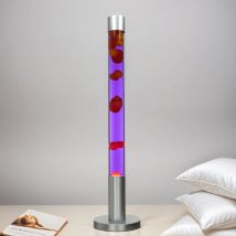 Licht-erlebnisse - Lampe à lave Dovce au design vintage de style rétro avec cire jaune et liquide violet H:76cm - Jaune, violet, argent