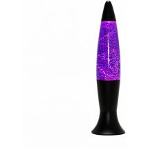 Licht-erlebnisse - Lampe à lave Roxy au design vintage noir avec liquide pailleté violet H:40 cm G9 - Noir mat, Paillettes violettes