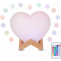 Lablanc - Lampe led en Forme de Coeur, Impression 3D, Dimmable 16 Couleurs, Télécommande et Interrupteur Tactile, usb Rechargeable, Lampe de Nuit