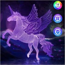 Galozzoit - Lampe Licorne Jouet Fille - Idee Cadeau Noel Fille 3 4 5 6 7 8 Ans, Veilleuse 3D Licorne Lumineuse pour Decoration Chambre Fille, 16