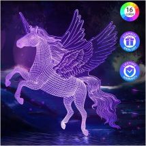 Soekavia - Lampe Licorne Jouet Fille - Idee Cadeau Noel Fille 3 4 5 6 7 8 Ans, Veilleuse 3D Licorne Lumineuse pour Decoration Chambre Fille, 16