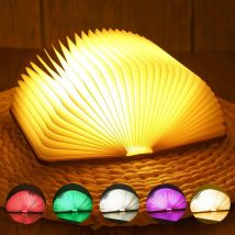 Lampe Livre Led Pliante en Bois 5 Couleurs Led Lampe de table, Lampe en Forme de Livre,Led Lampe de Papier Rechargeable par USB,Cadeau Noël Livre