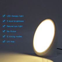 Denuotop - Lampe lumière du jour, lampe de luminothérapie avec fonction mémoire, 3 couleurs de lumière et 5 intensités lumineuses réglables, lampe à