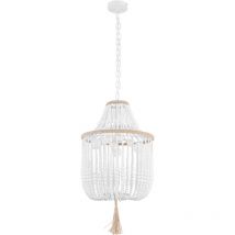 Privatefloor - Lampe de plafond à boules en bois - Lampe suspendue de style boho Bali - Lawan Blanc