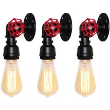 Lampe Mural Vintage Industrielle E27 Applique Mural Intérieur Luminaire pour Couloir Escalier Chambre Noir - 3PCS