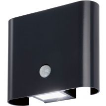 Lampe murale d'extérieur LED Lampe murale aimant détecteur de mouvement batterie USB Lampe de jardin, métal noir, 2W 250Lm blanc chaud, LxH 18x15 cm