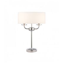 Endon - Nixon - Lampe De Table À 2 Lampes, Plaque De Nickel, Effet Soie Blanche, Verre Cristal, E14
