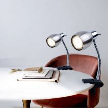Etc-shop - Lampe à pince nickel mat lampe à pince lampe à pince led avec prise, lampe de table liseuse, spot mobile, métal noir, 1x led 3W 250Lm